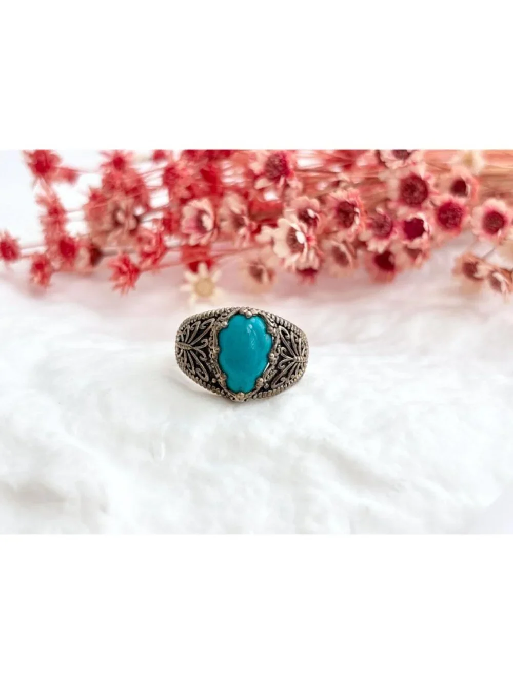 Sleeping Beauty Turquoise Butterfly Sterling Silver 925 Vintage Ring - sz 9